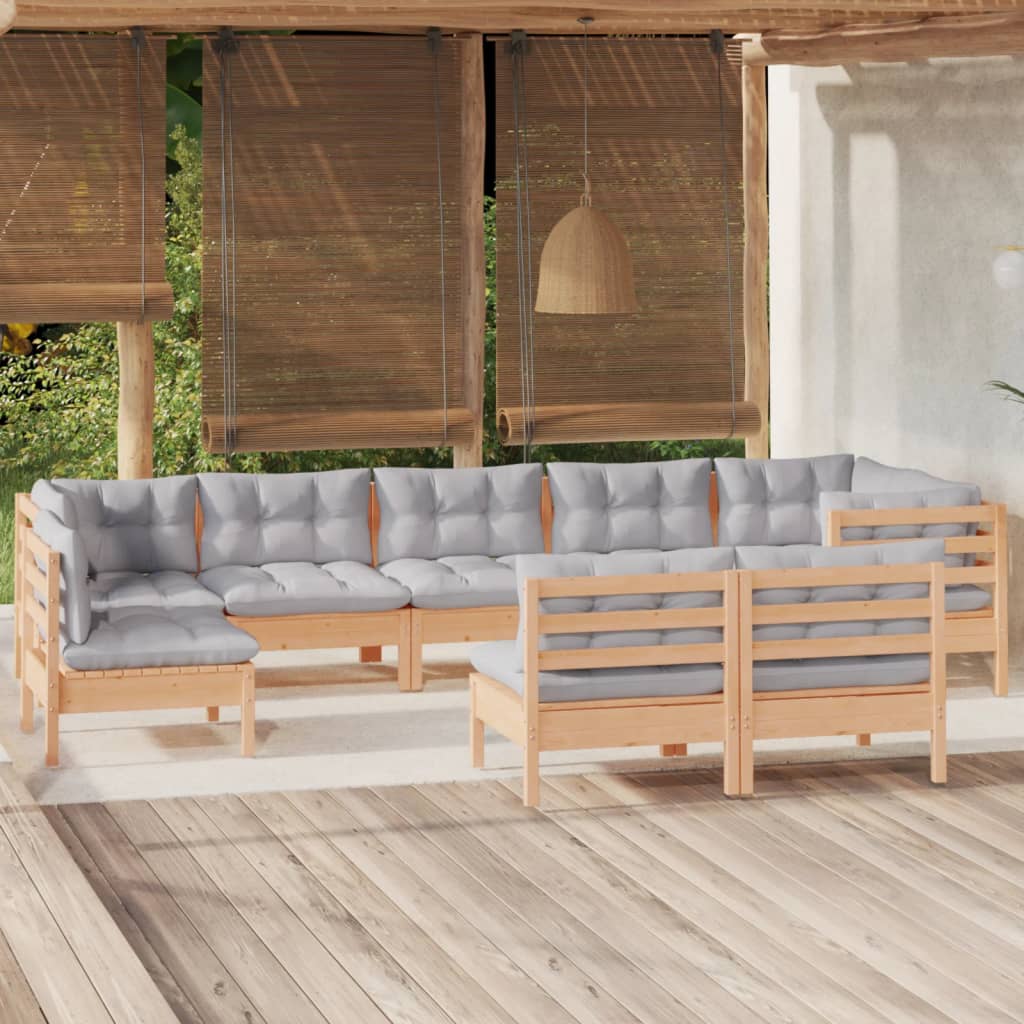 9-delige Loungeset met grijze kussens massief grenenhout is nu te koop bij PeponiXL, paradijselijk wonen!