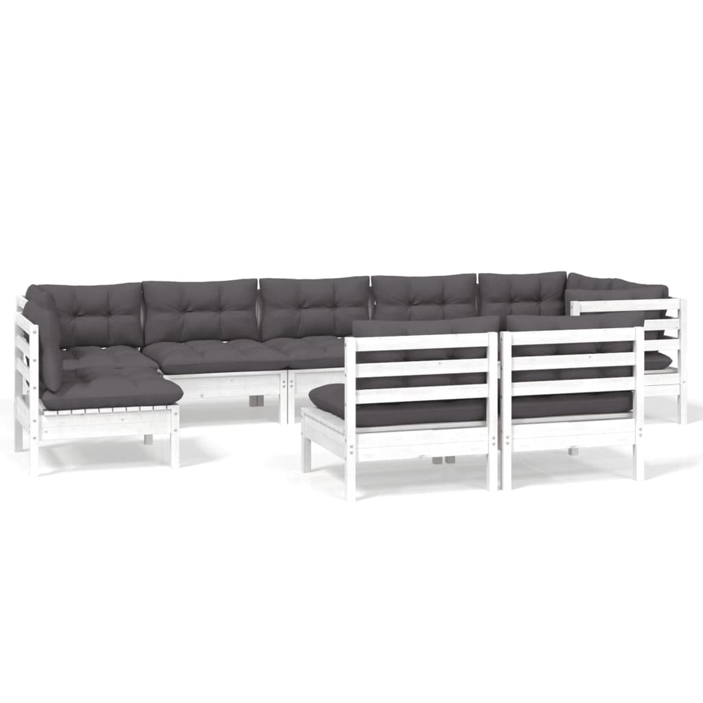 9-delige Loungeset met kussens massief grenenhout wit is nu te koop bij PeponiXL, paradijselijk wonen!