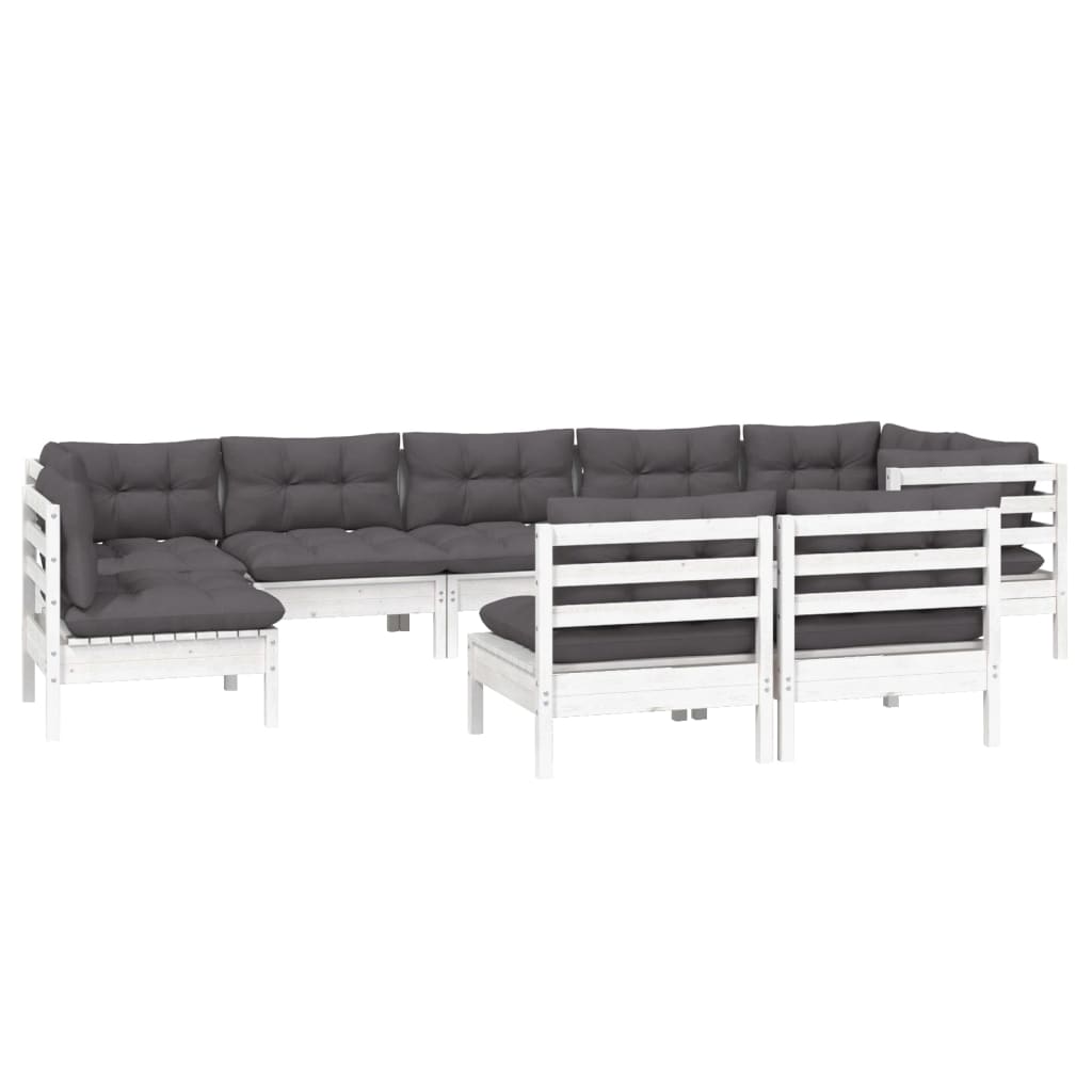 9-delige Loungeset met kussens massief grenenhout wit is nu te koop bij PeponiXL, paradijselijk wonen!