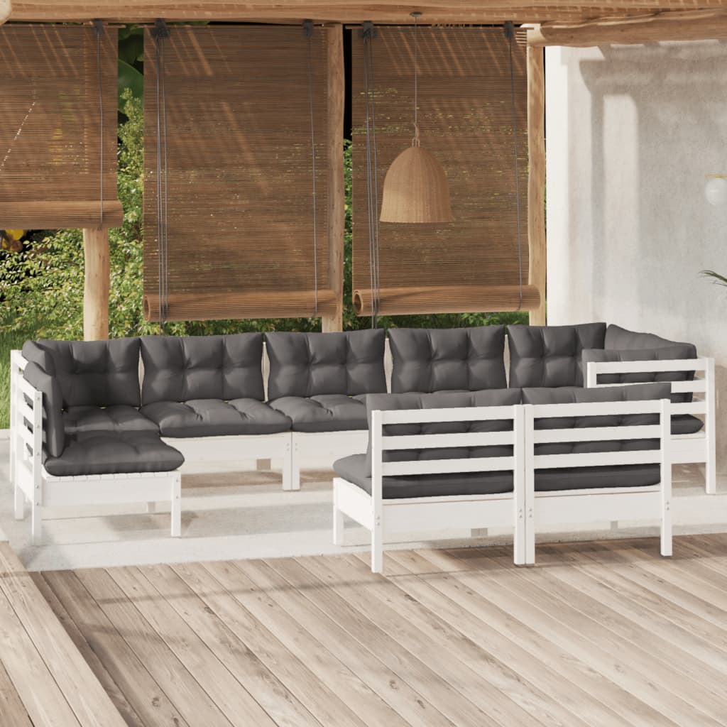 9-delige Loungeset met kussens massief grenenhout wit is nu te koop bij PeponiXL, paradijselijk wonen!