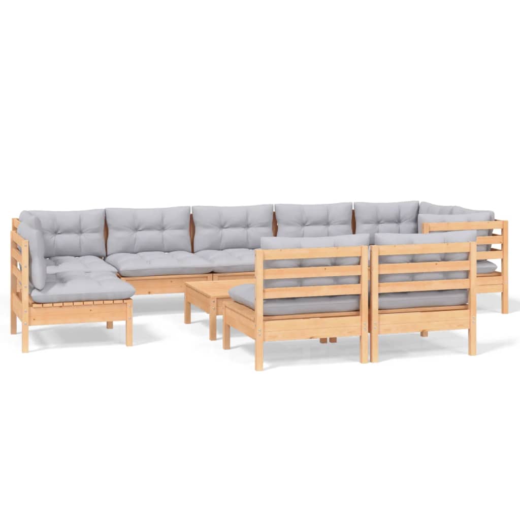 10-delige Loungeset met grijze kussens massief grenenhout is nu te koop bij PeponiXL, paradijselijk wonen!
