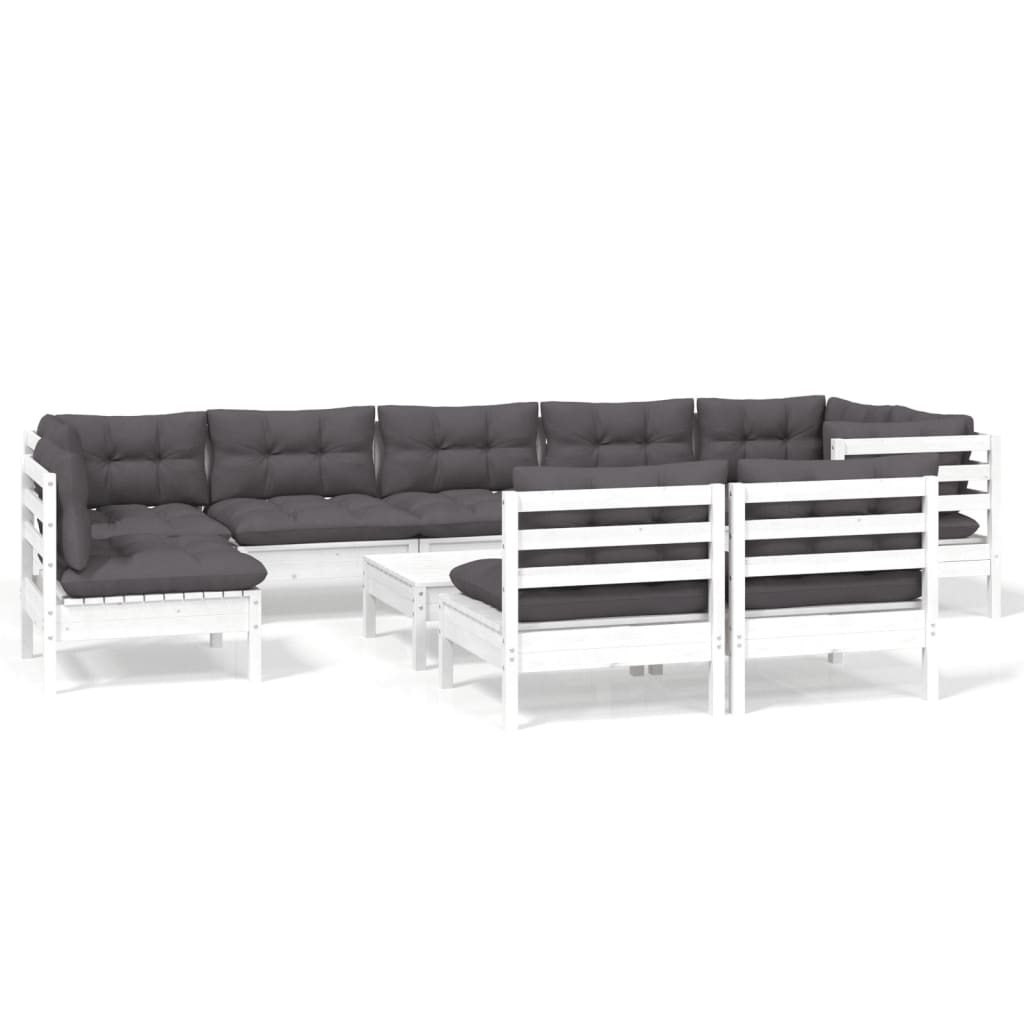 10-delige Loungeset met kussens massief grenenhout wit is nu te koop bij PeponiXL, paradijselijk wonen!