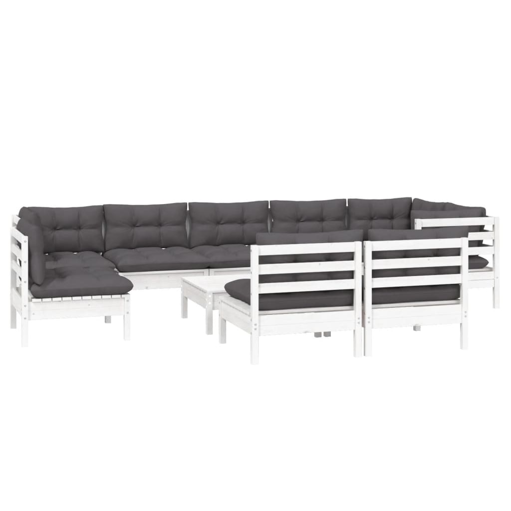 10-delige Loungeset met kussens massief grenenhout wit is nu te koop bij PeponiXL, paradijselijk wonen!