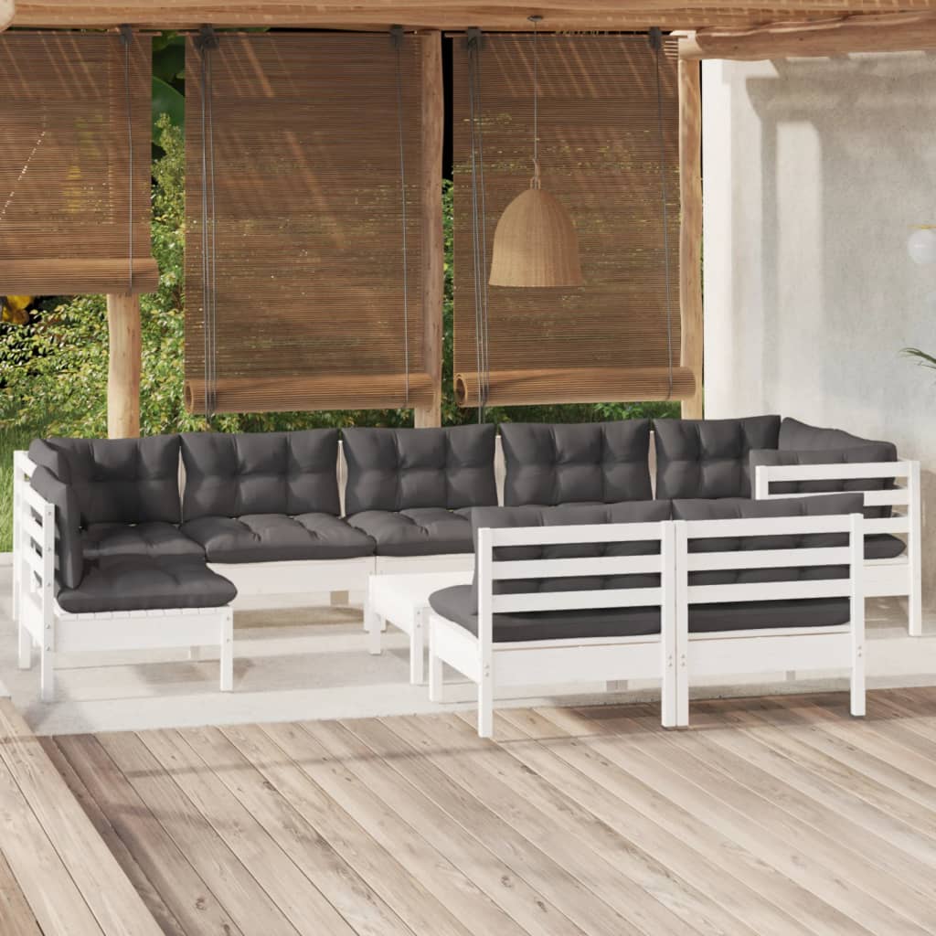 10-delige Loungeset met kussens massief grenenhout wit is nu te koop bij PeponiXL, paradijselijk wonen!