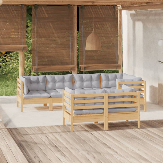 7-delige Loungeset met grijze kussens massief grenenhout is nu te koop bij PeponiXL, paradijselijk wonen!