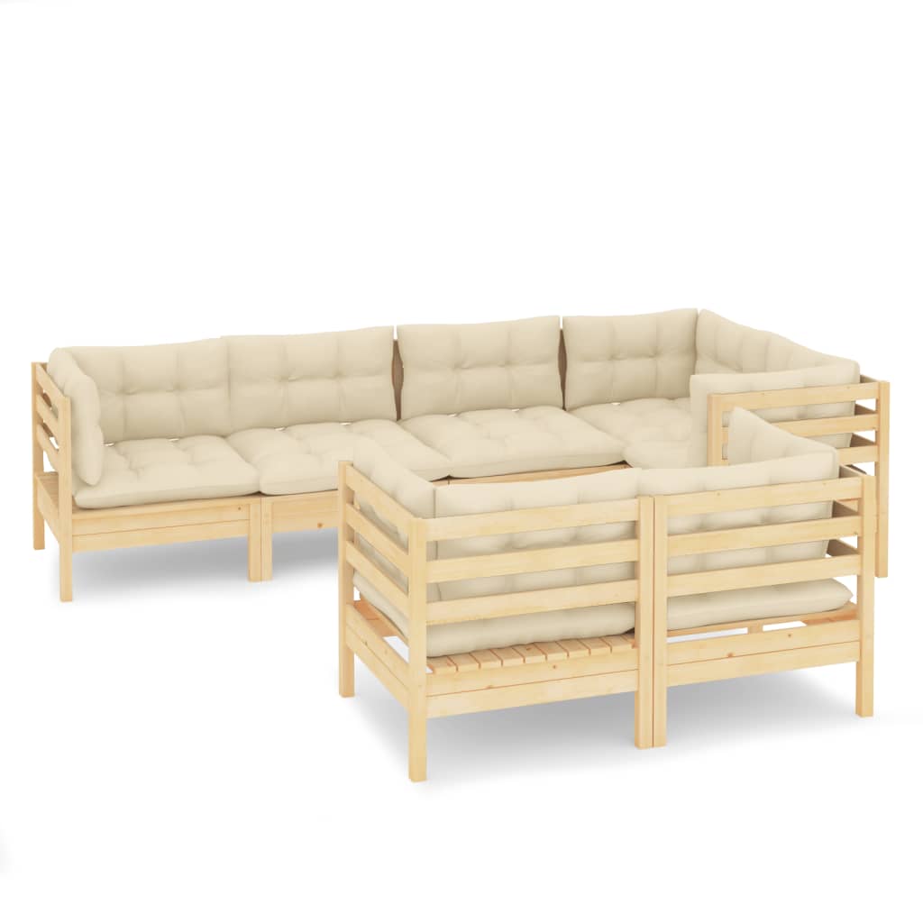 7-delige Loungeset met crèmekleurige kussens grenenhout is nu te koop bij PeponiXL, paradijselijk wonen!