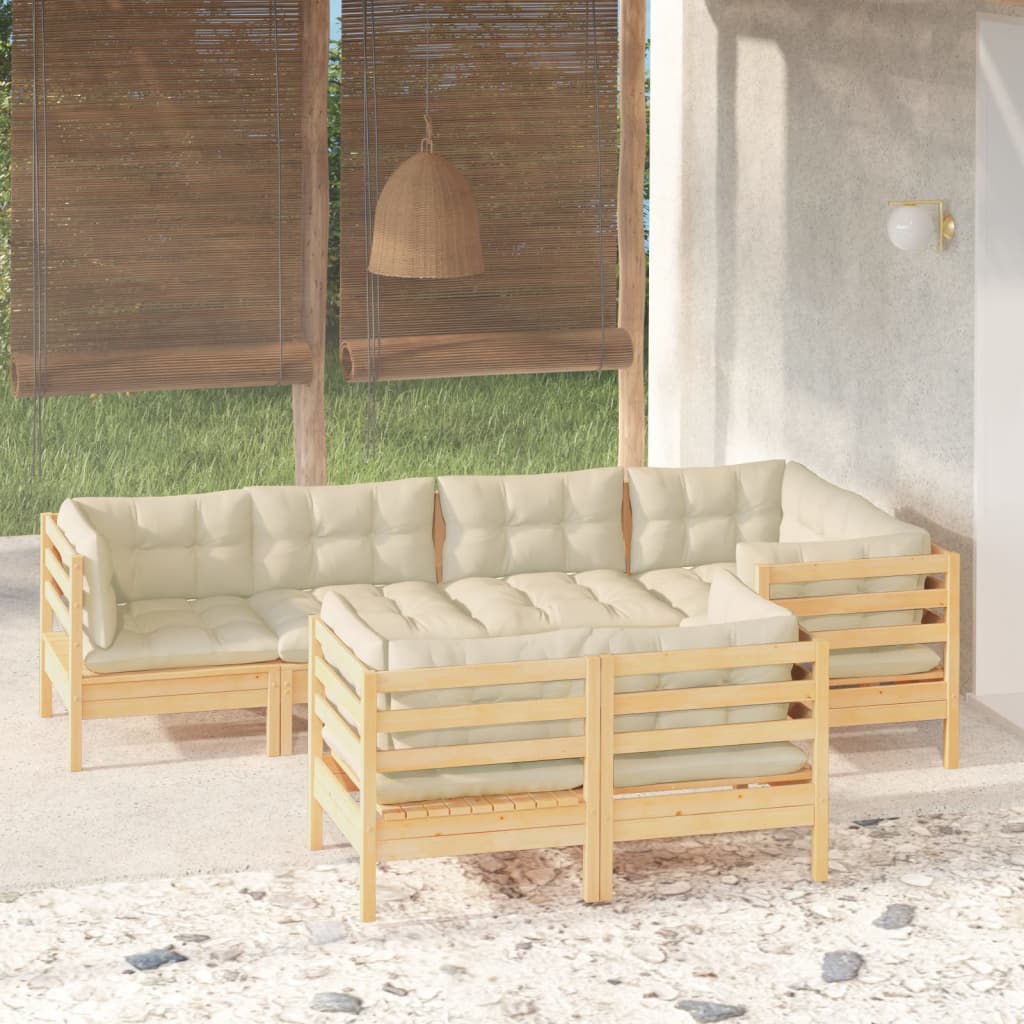 7-delige Loungeset met crèmekleurige kussens grenenhout is nu te koop bij PeponiXL, paradijselijk wonen!
