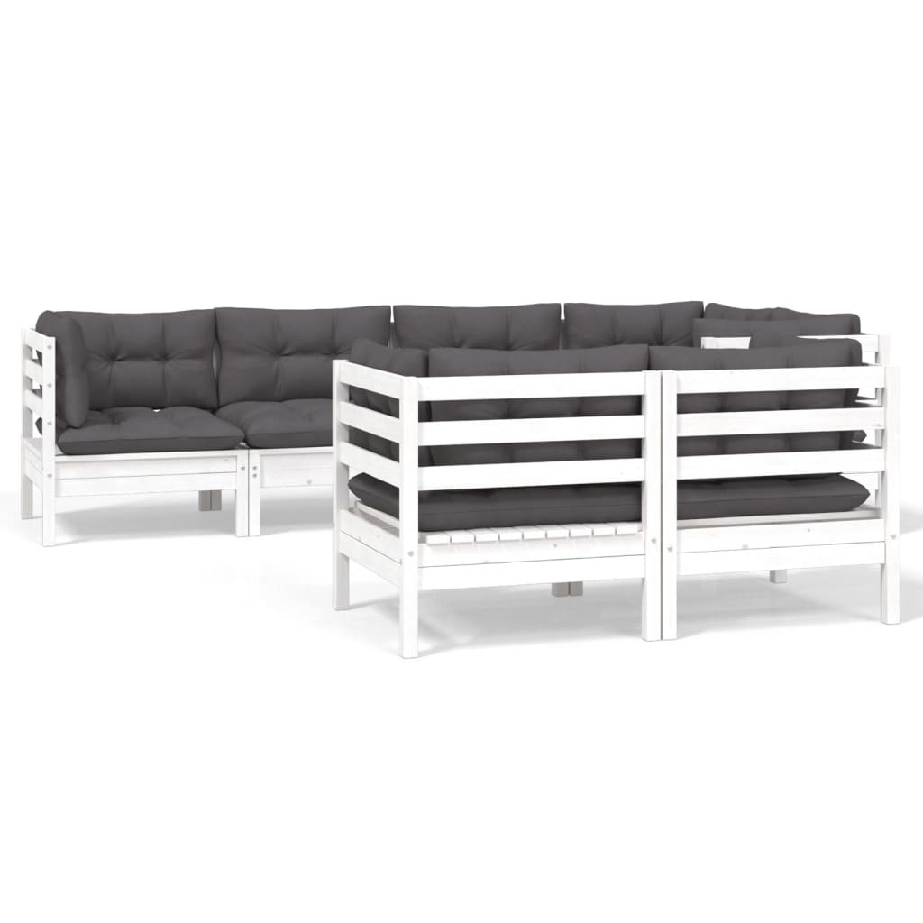 7-delige Loungeset met kussens massief grenenhout wit is nu te koop bij PeponiXL, paradijselijk wonen!