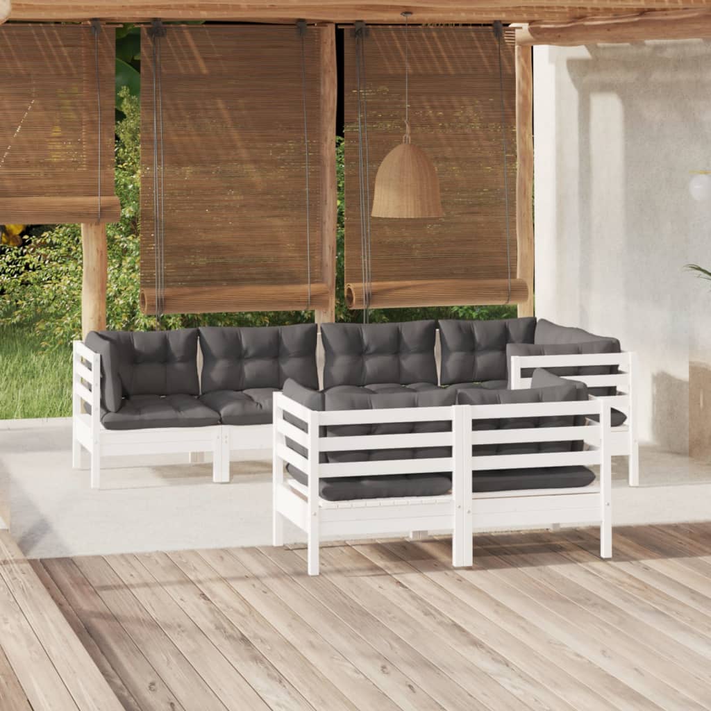7-delige Loungeset met kussens massief grenenhout wit is nu te koop bij PeponiXL, paradijselijk wonen!