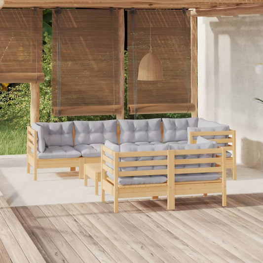 8-delige Loungeset met grijze kussens massief grenenhout is nu te koop bij PeponiXL, paradijselijk wonen!