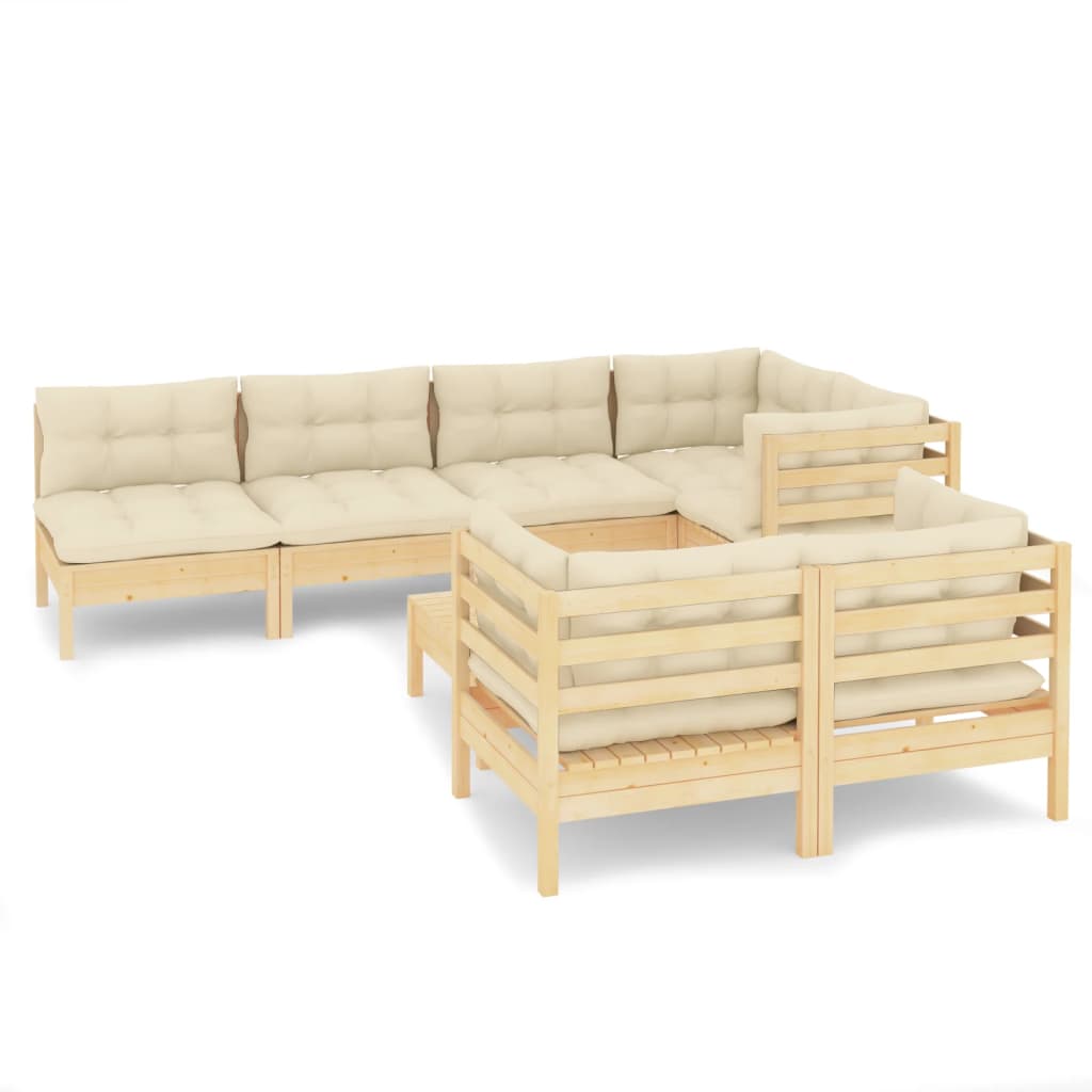 8-delige Loungeset met crèmekleurige kussens massief grenenhout is nu te koop bij PeponiXL, paradijselijk wonen!