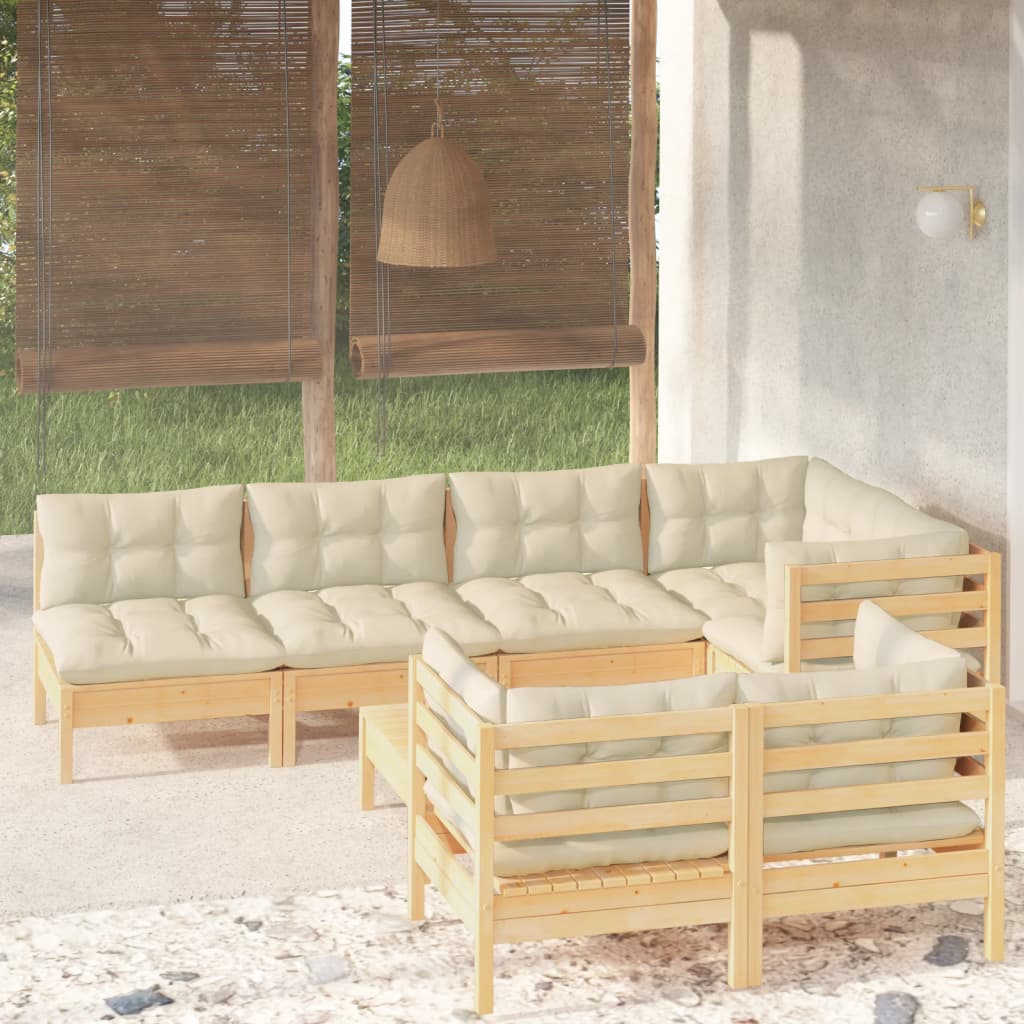 8-delige Loungeset met crèmekleurige kussens massief grenenhout is nu te koop bij PeponiXL, paradijselijk wonen!