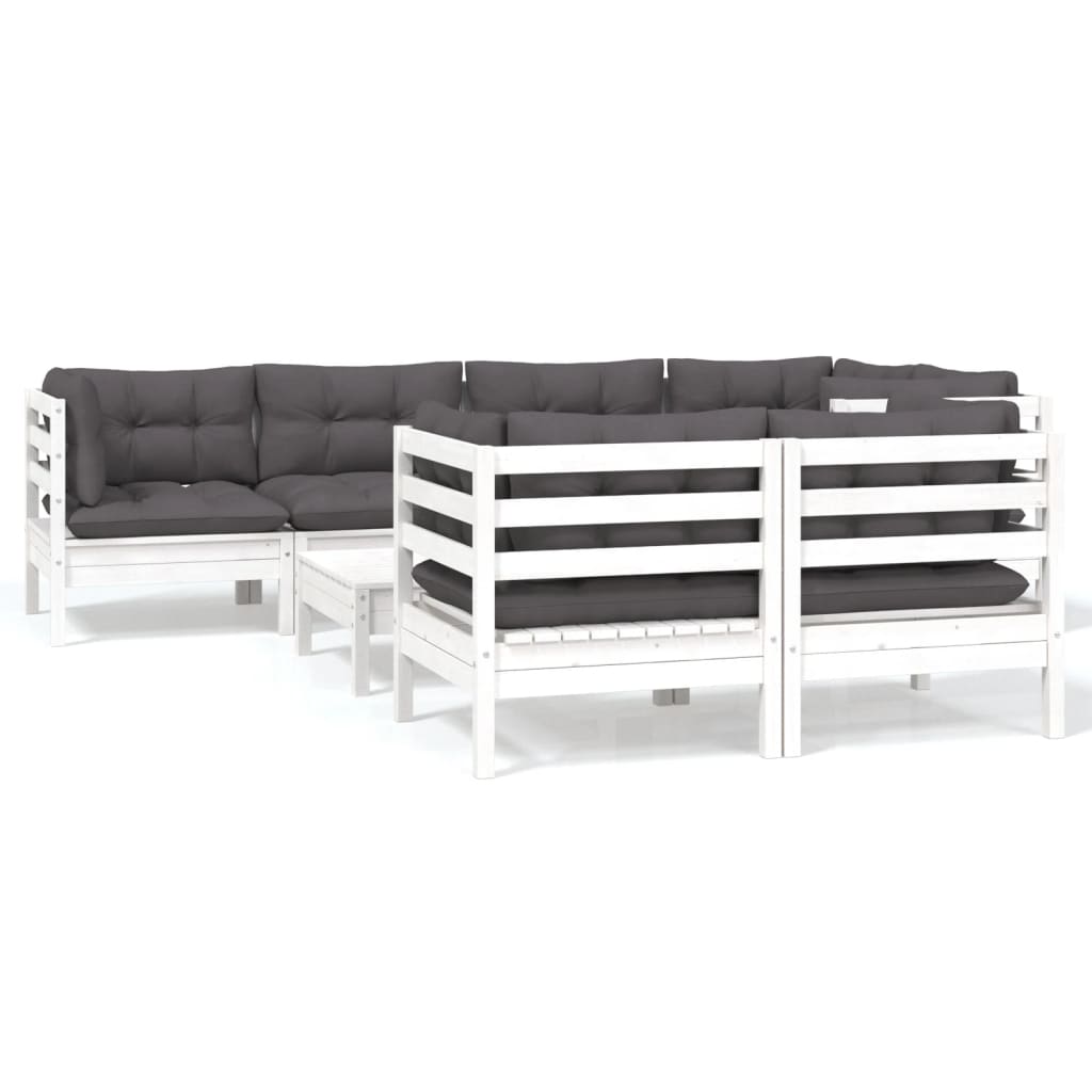8-delige Loungeset met kussens massief grenenhout wit is nu te koop bij PeponiXL, paradijselijk wonen!