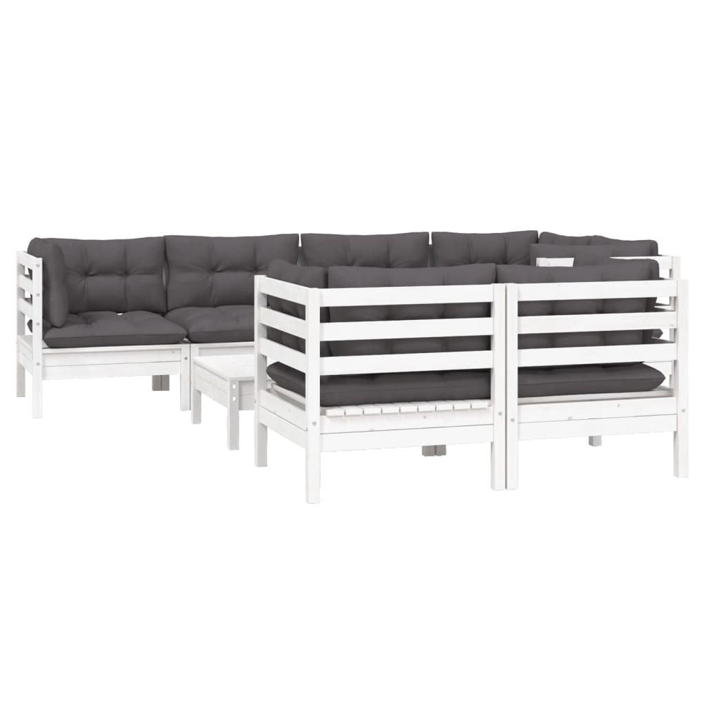 8-delige Loungeset met kussens massief grenenhout wit is nu te koop bij PeponiXL, paradijselijk wonen!