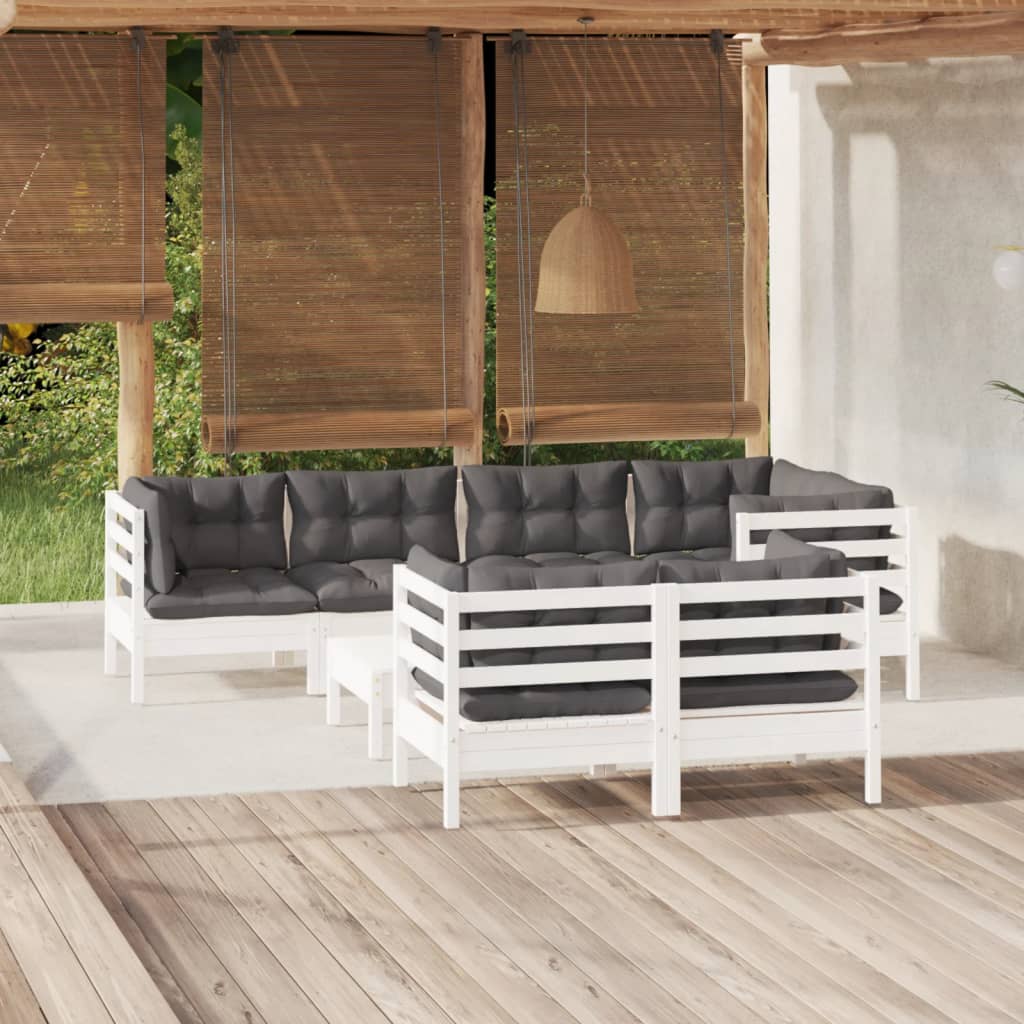 8-delige Loungeset met kussens massief grenenhout wit is nu te koop bij PeponiXL, paradijselijk wonen!