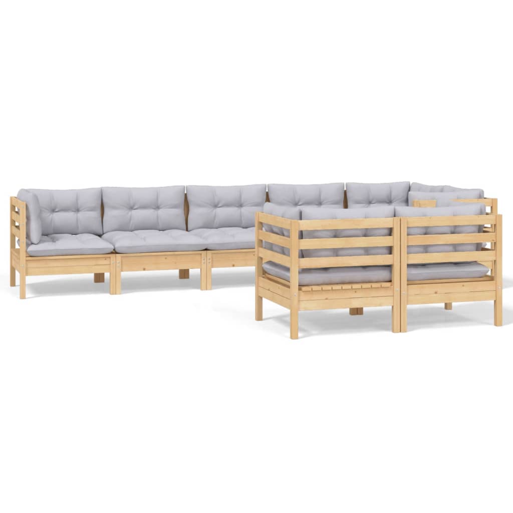 8-delige Loungeset met grijze kussens massief grenenhout is nu te koop bij PeponiXL, paradijselijk wonen!