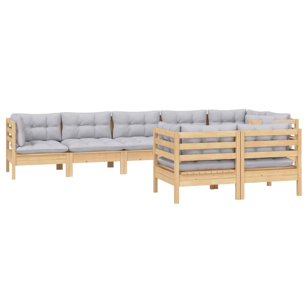8-delige Loungeset met grijze kussens massief grenenhout is nu te koop bij PeponiXL, paradijselijk wonen!