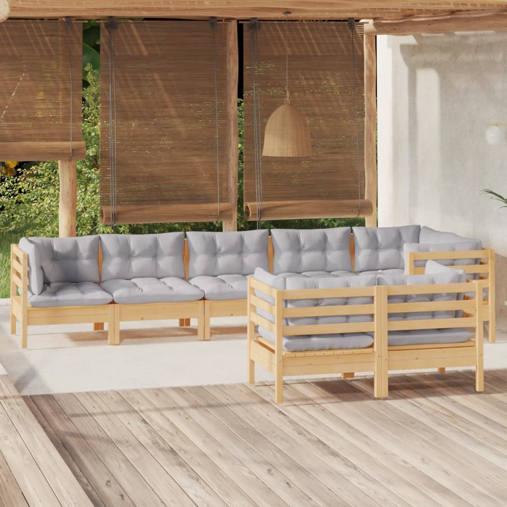 8-delige Loungeset met grijze kussens massief grenenhout is nu te koop bij PeponiXL, paradijselijk wonen!