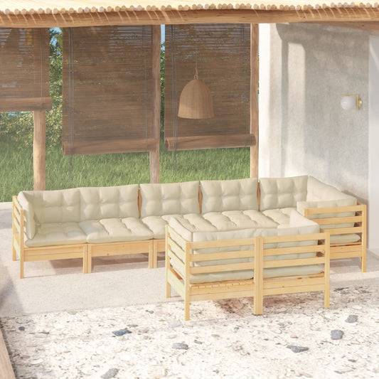 8-delige Loungeset met crèmekleurige kussens massief grenenhout is nu te koop bij PeponiXL, paradijselijk wonen!