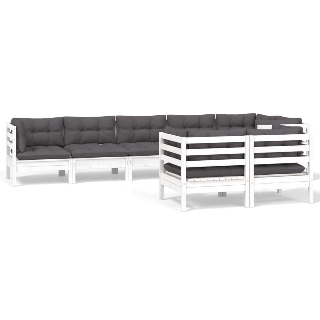 8-delige Loungeset met kussens massief grenenhout wit is nu te koop bij PeponiXL, paradijselijk wonen!