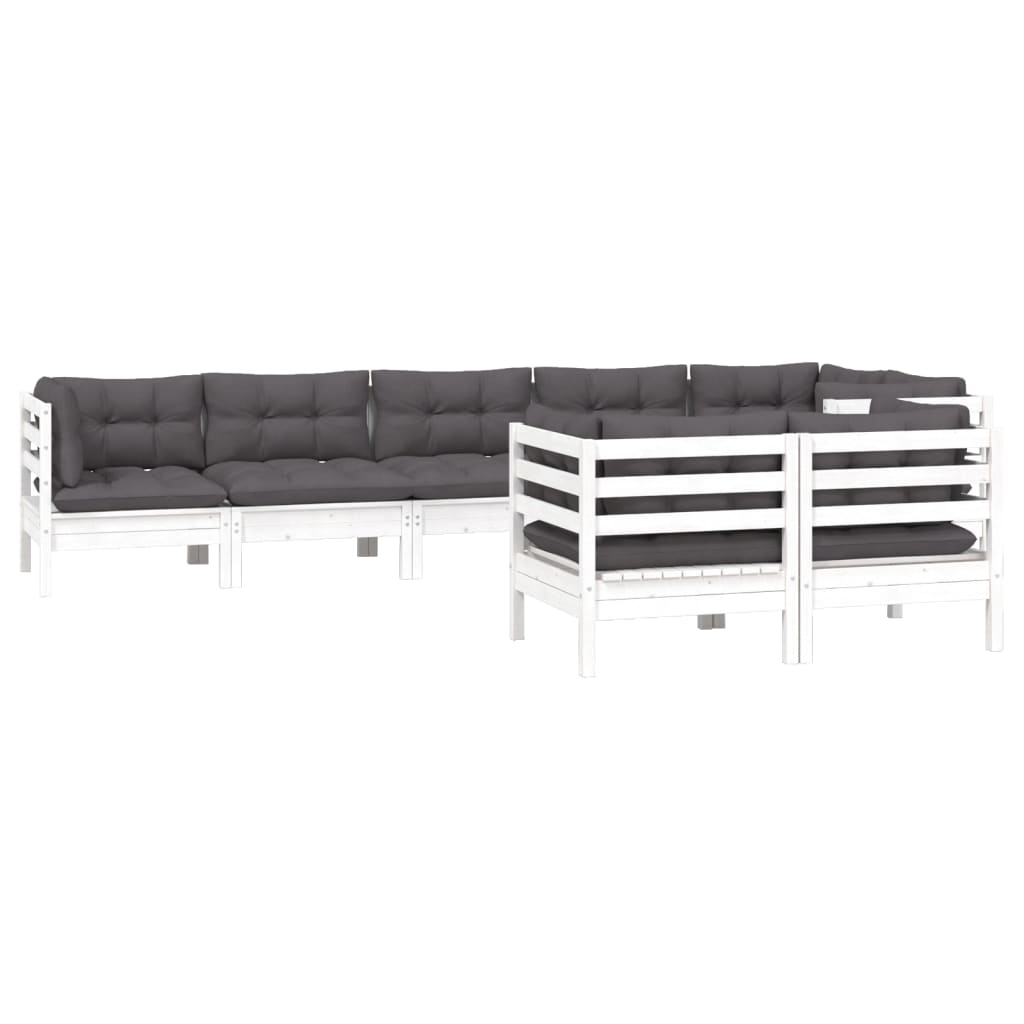 8-delige Loungeset met kussens massief grenenhout wit is nu te koop bij PeponiXL, paradijselijk wonen!
