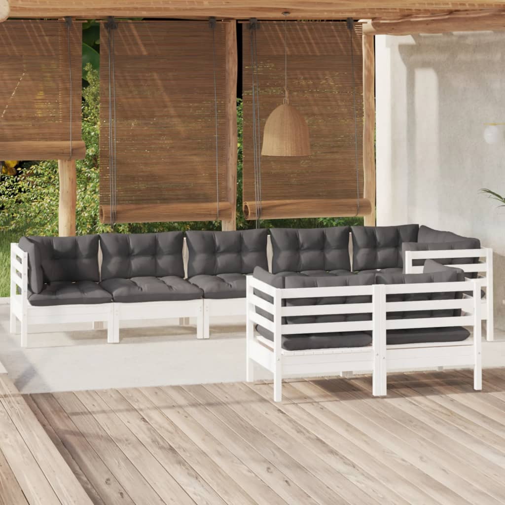 8-delige Loungeset met kussens massief grenenhout wit is nu te koop bij PeponiXL, paradijselijk wonen!