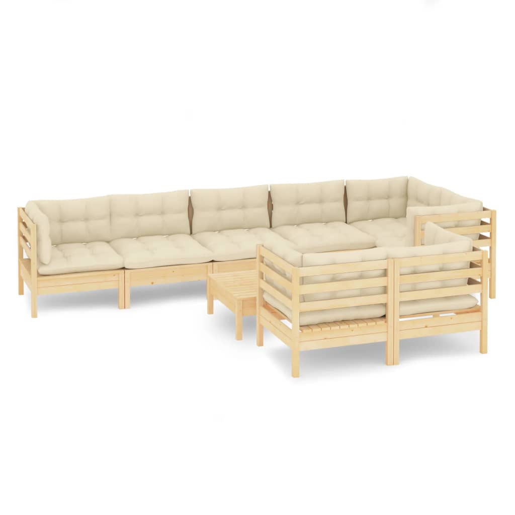 9-delige Loungeset met crèmekleurige kussens massief grenenhout is nu te koop bij PeponiXL, paradijselijk wonen!