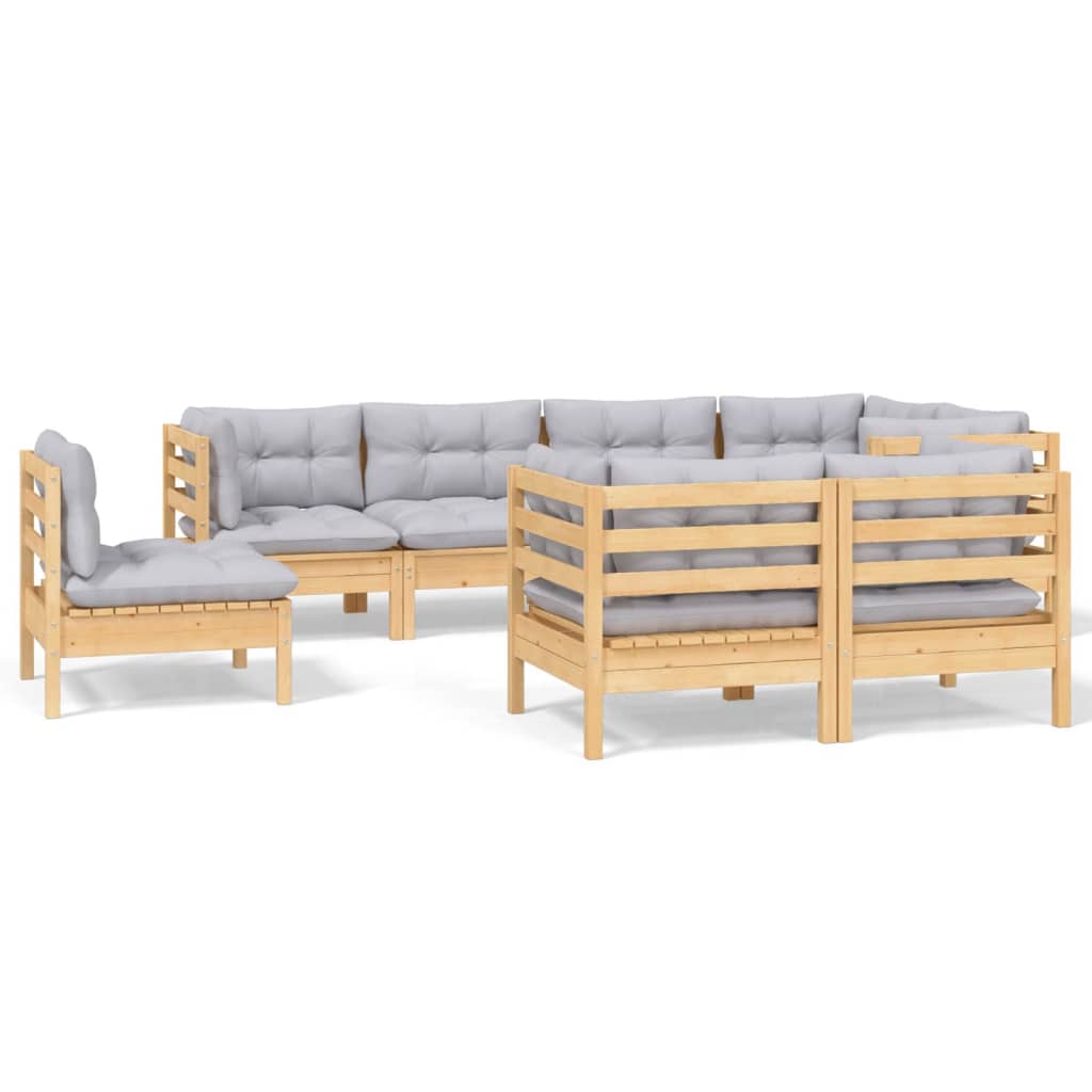 8-delige Loungeset met grijze kussens massief grenenhout is nu te koop bij PeponiXL, paradijselijk wonen!