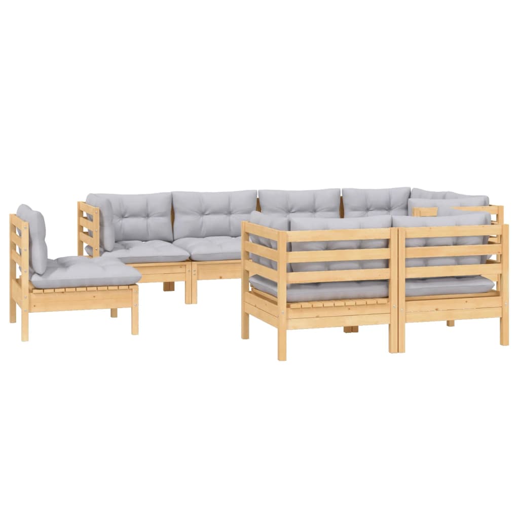 8-delige Loungeset met grijze kussens massief grenenhout is nu te koop bij PeponiXL, paradijselijk wonen!