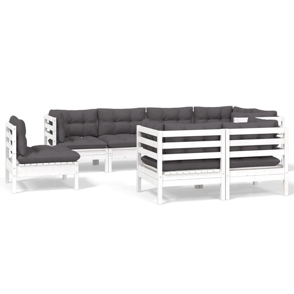 8-delige Loungeset met kussens massief grenenhout wit is nu te koop bij PeponiXL, paradijselijk wonen!