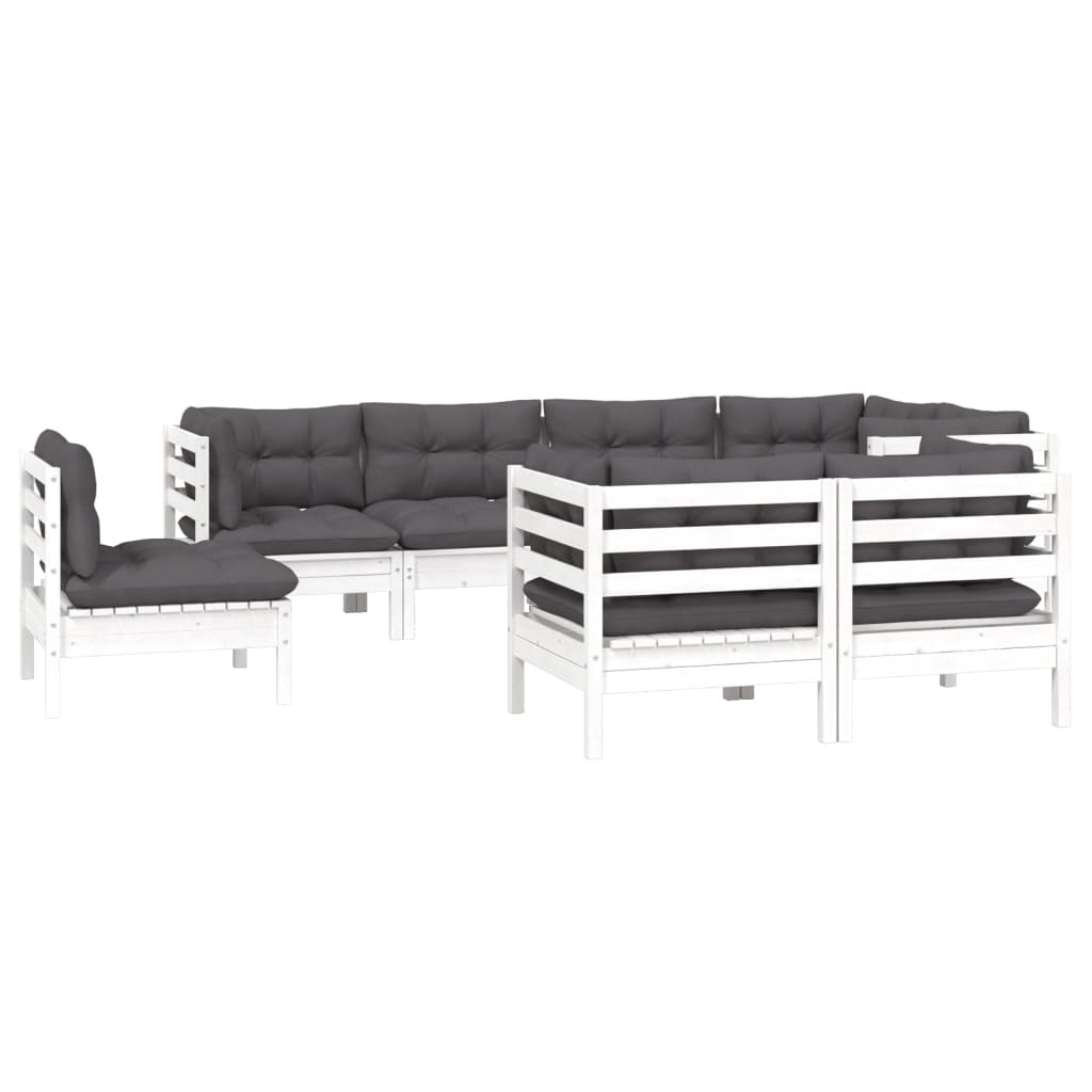 8-delige Loungeset met kussens massief grenenhout wit is nu te koop bij PeponiXL, paradijselijk wonen!