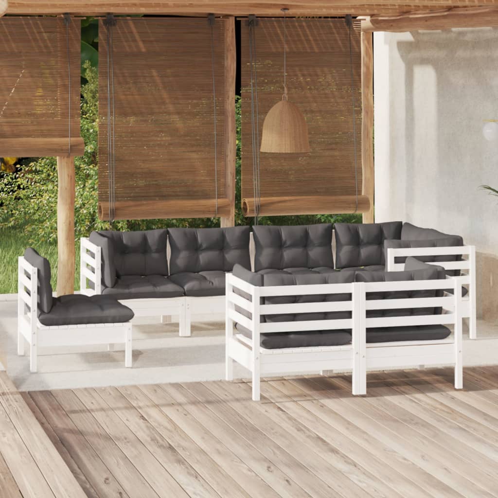 8-delige Loungeset met kussens massief grenenhout wit is nu te koop bij PeponiXL, paradijselijk wonen!