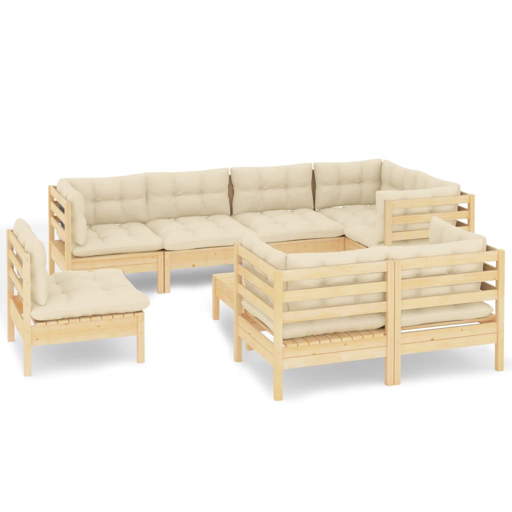 9-delige Loungeset met crèmekleurige kussens massief grenenhout is nu te koop bij PeponiXL, paradijselijk wonen!