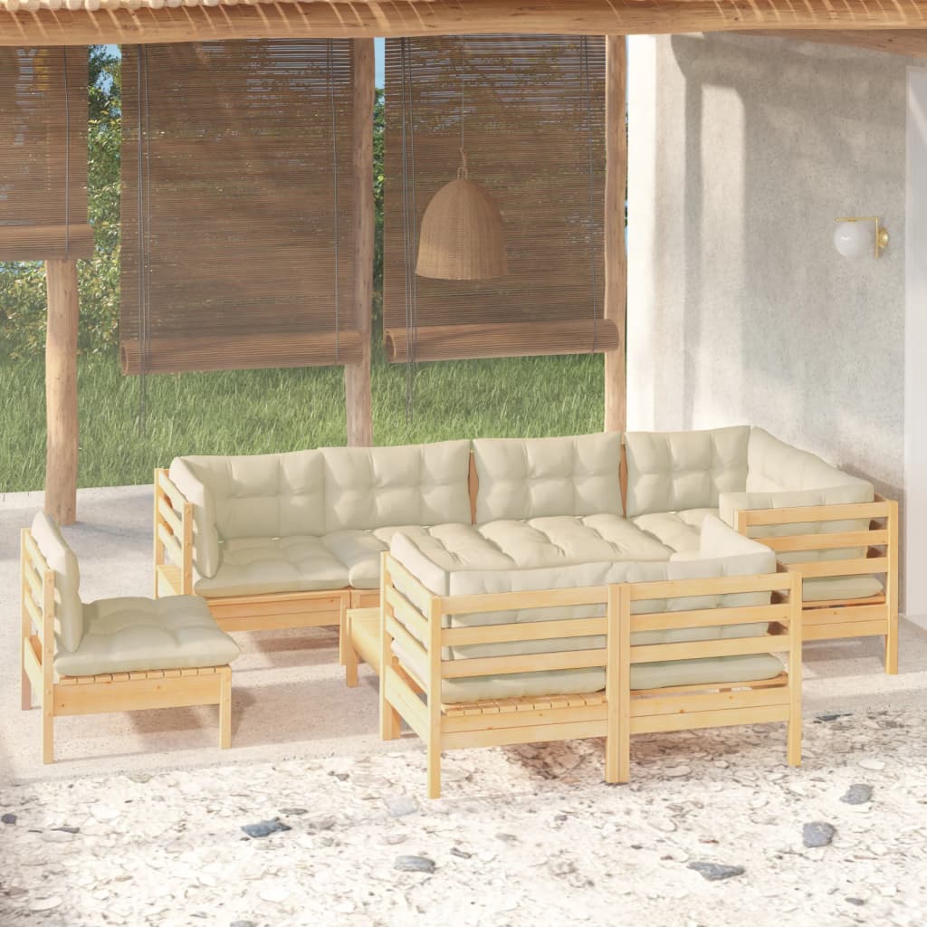 9-delige Loungeset met crèmekleurige kussens massief grenenhout is nu te koop bij PeponiXL, paradijselijk wonen!