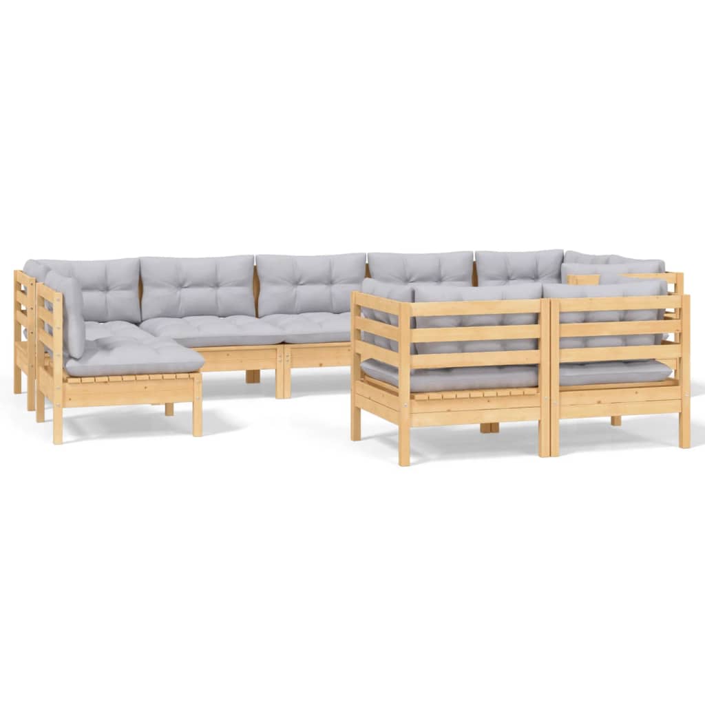 9-delige Loungeset met grijze kussens massief grenenhout is nu te koop bij PeponiXL, paradijselijk wonen!