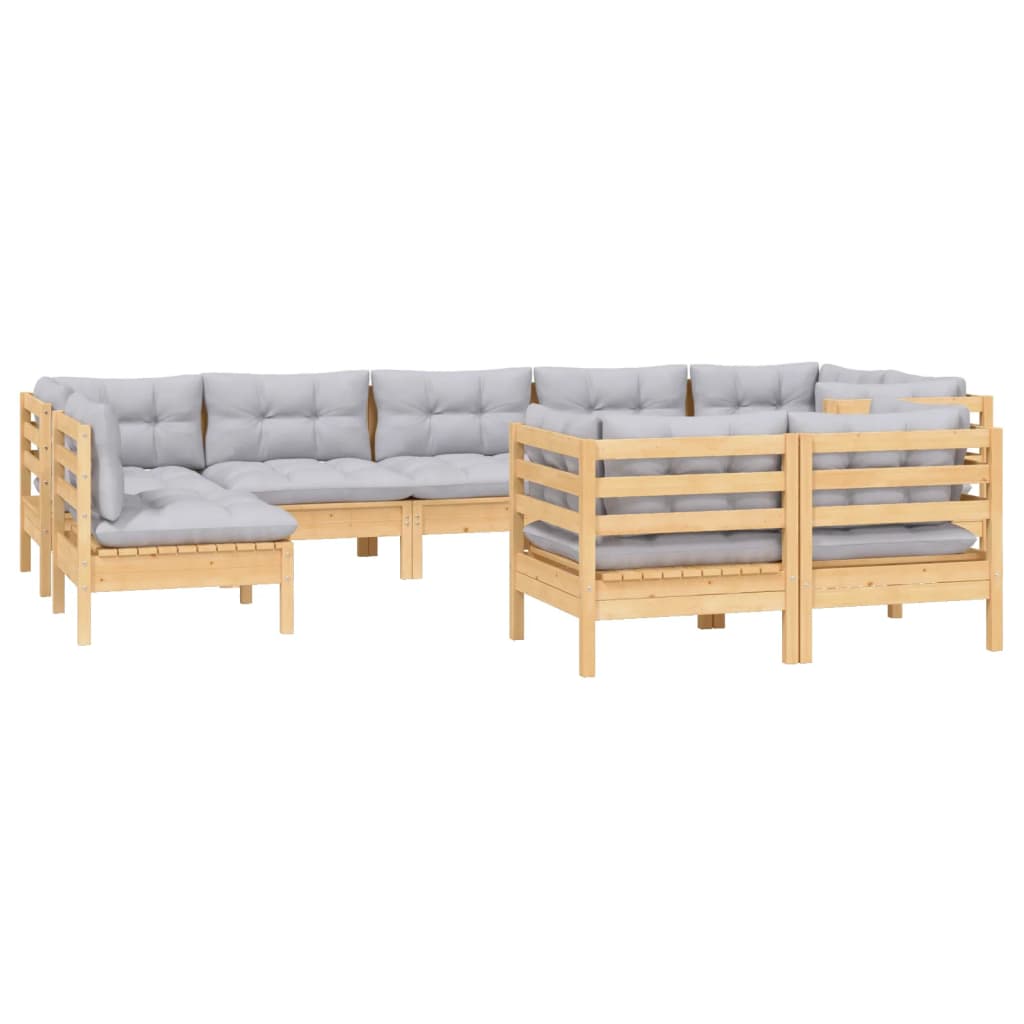 9-delige Loungeset met grijze kussens massief grenenhout is nu te koop bij PeponiXL, paradijselijk wonen!