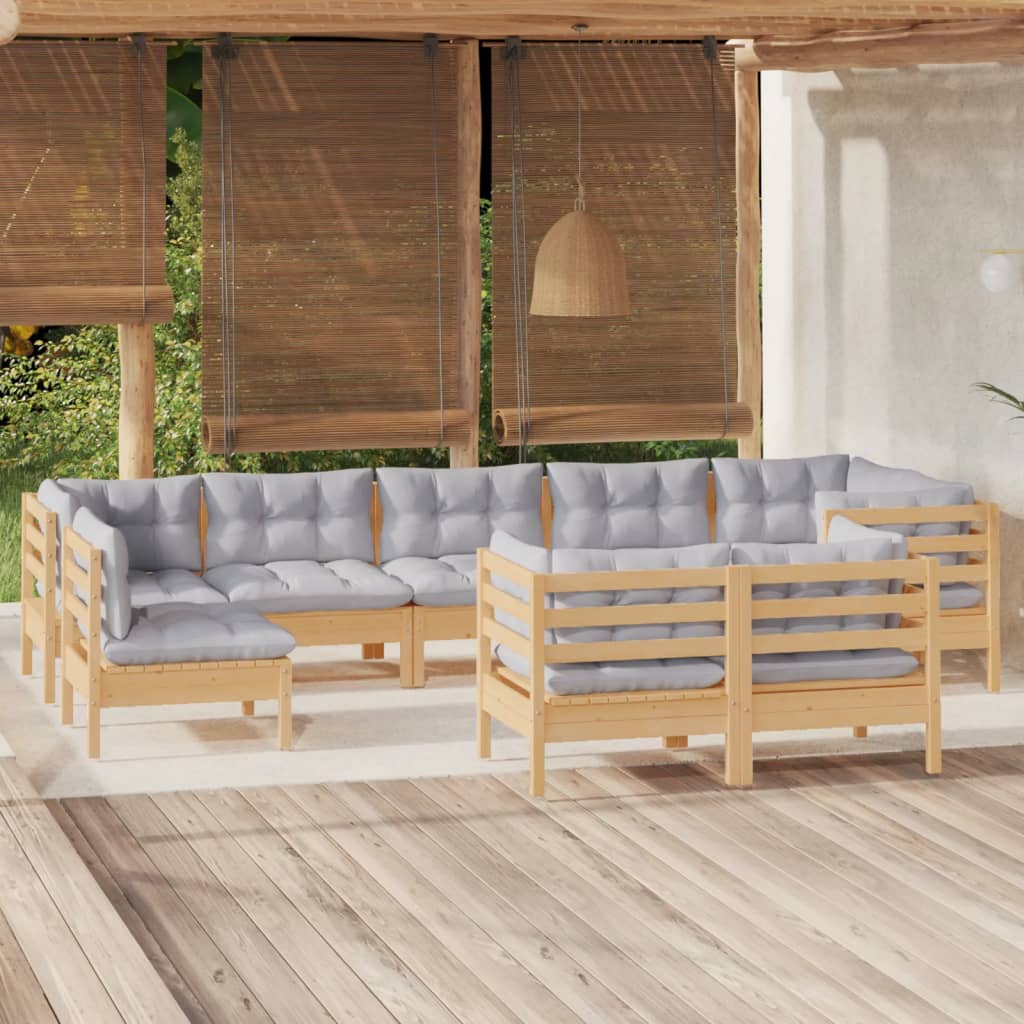 9-delige Loungeset met grijze kussens massief grenenhout is nu te koop bij PeponiXL, paradijselijk wonen!