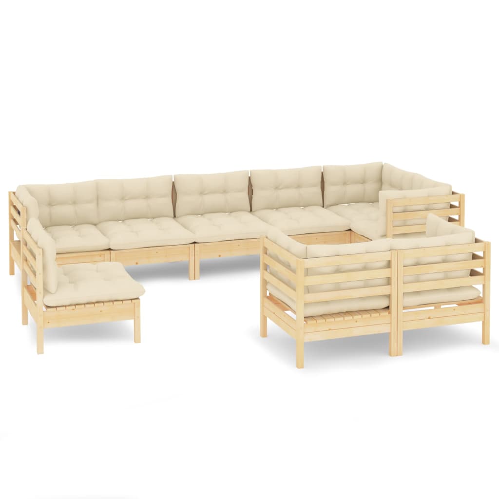 9-delige Loungeset met crèmekleurige kussens grenenhout is nu te koop bij PeponiXL, paradijselijk wonen!