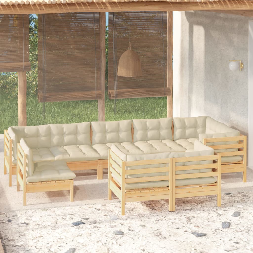 9-delige Loungeset met crèmekleurige kussens grenenhout is nu te koop bij PeponiXL, paradijselijk wonen!