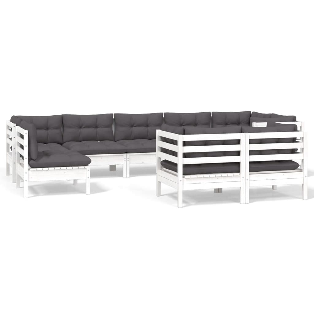 9-delige Loungeset met kussens massief grenenhout wit is nu te koop bij PeponiXL, paradijselijk wonen!