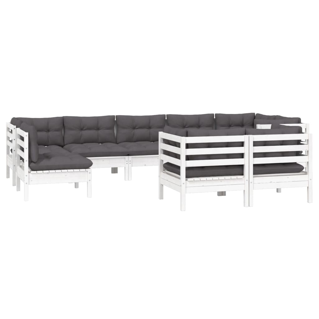 9-delige Loungeset met kussens massief grenenhout wit is nu te koop bij PeponiXL, paradijselijk wonen!