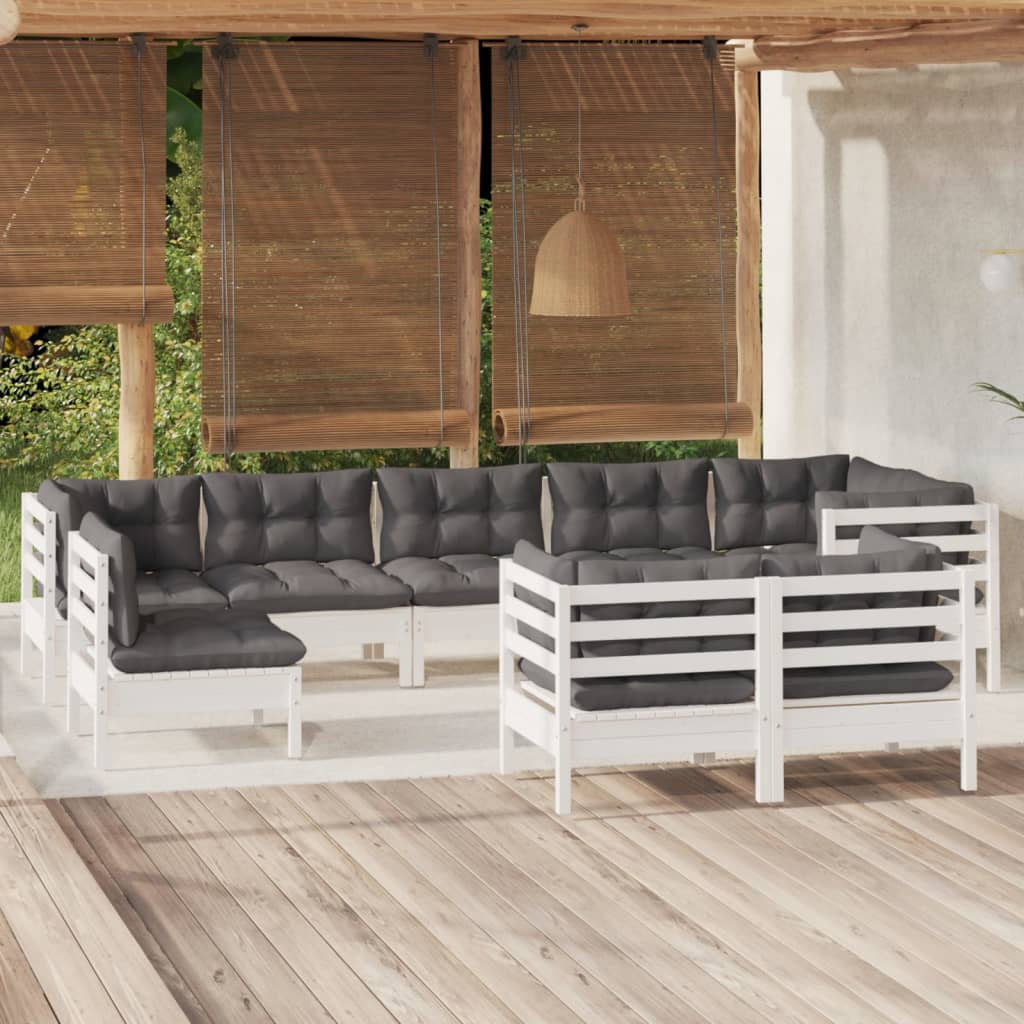 9-delige Loungeset met kussens massief grenenhout wit is nu te koop bij PeponiXL, paradijselijk wonen!