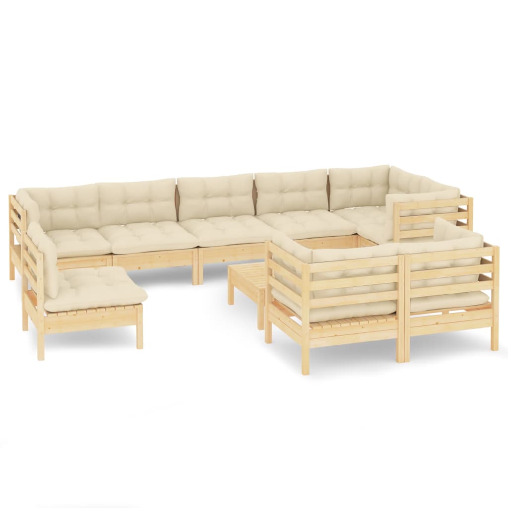 10-delige Loungeset met crèmekleurige kussens grenenhout is nu te koop bij PeponiXL, paradijselijk wonen!