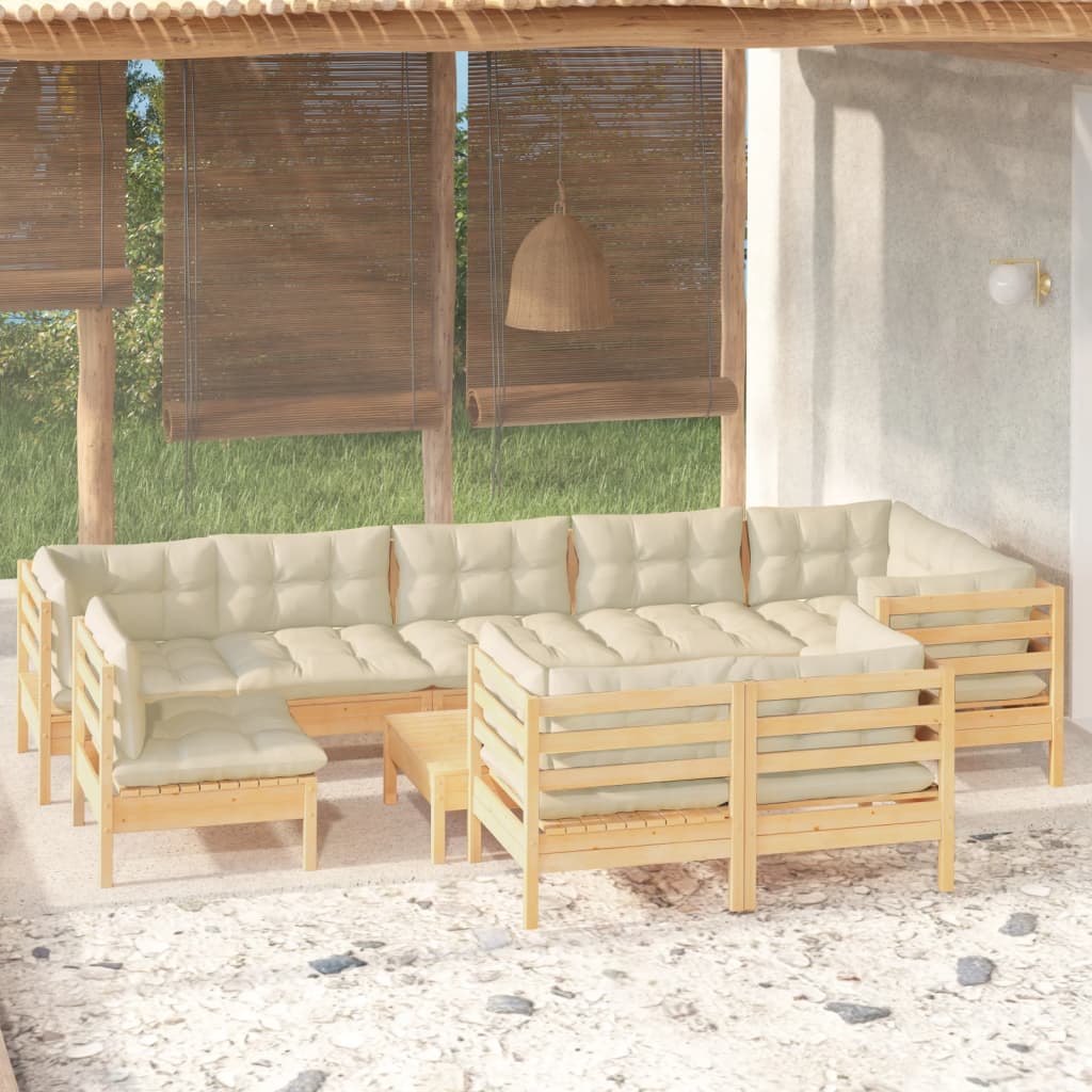 10-delige Loungeset met crèmekleurige kussens grenenhout is nu te koop bij PeponiXL, paradijselijk wonen!