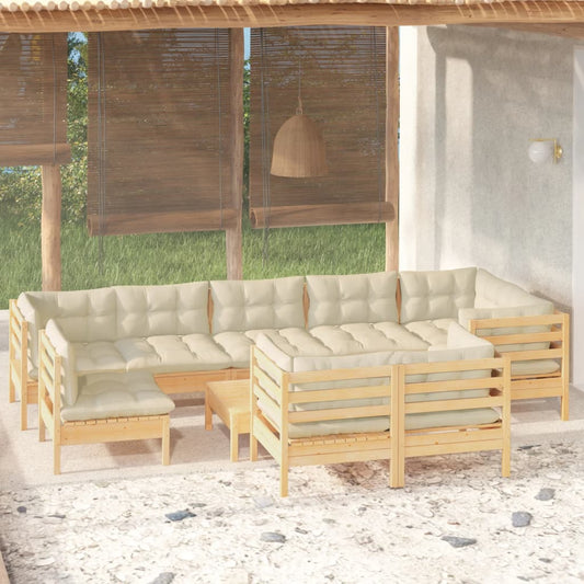 10-delige Loungeset met crèmekleurige kussens grenenhout is nu te koop bij PeponiXL, paradijselijk wonen!