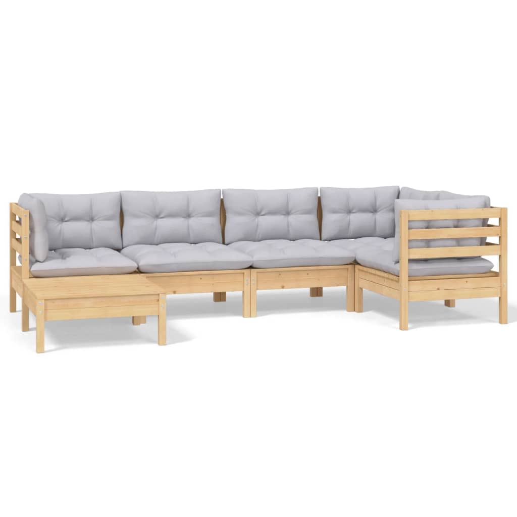 6-delige Loungeset met grijze kussens massief grenenhout is nu te koop bij PeponiXL, paradijselijk wonen!
