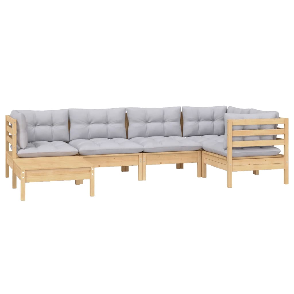6-delige Loungeset met grijze kussens massief grenenhout is nu te koop bij PeponiXL, paradijselijk wonen!