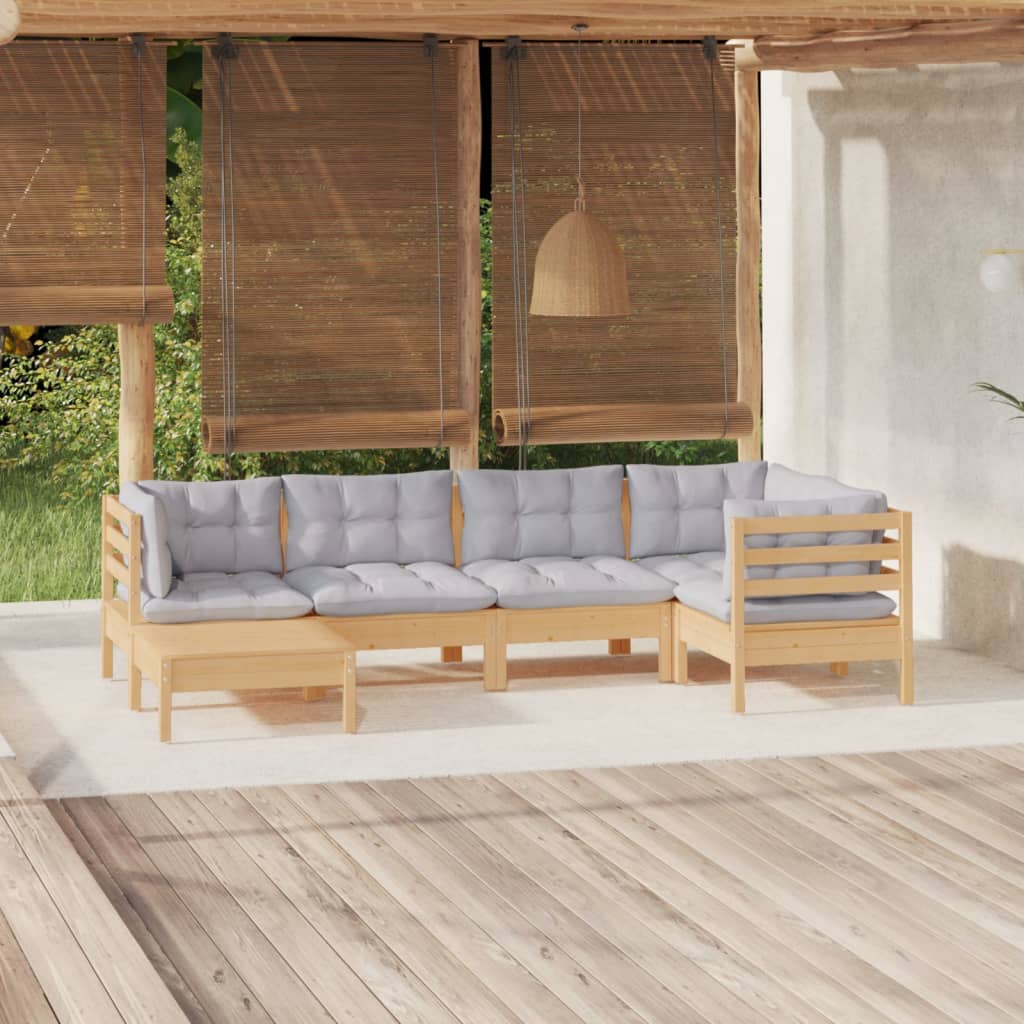 6-delige Loungeset met grijze kussens massief grenenhout is nu te koop bij PeponiXL, paradijselijk wonen!