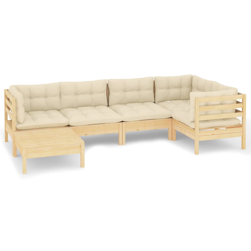 6-delige Loungeset met crèmekleurige kussens massief grenenhout is nu te koop bij PeponiXL, paradijselijk wonen!