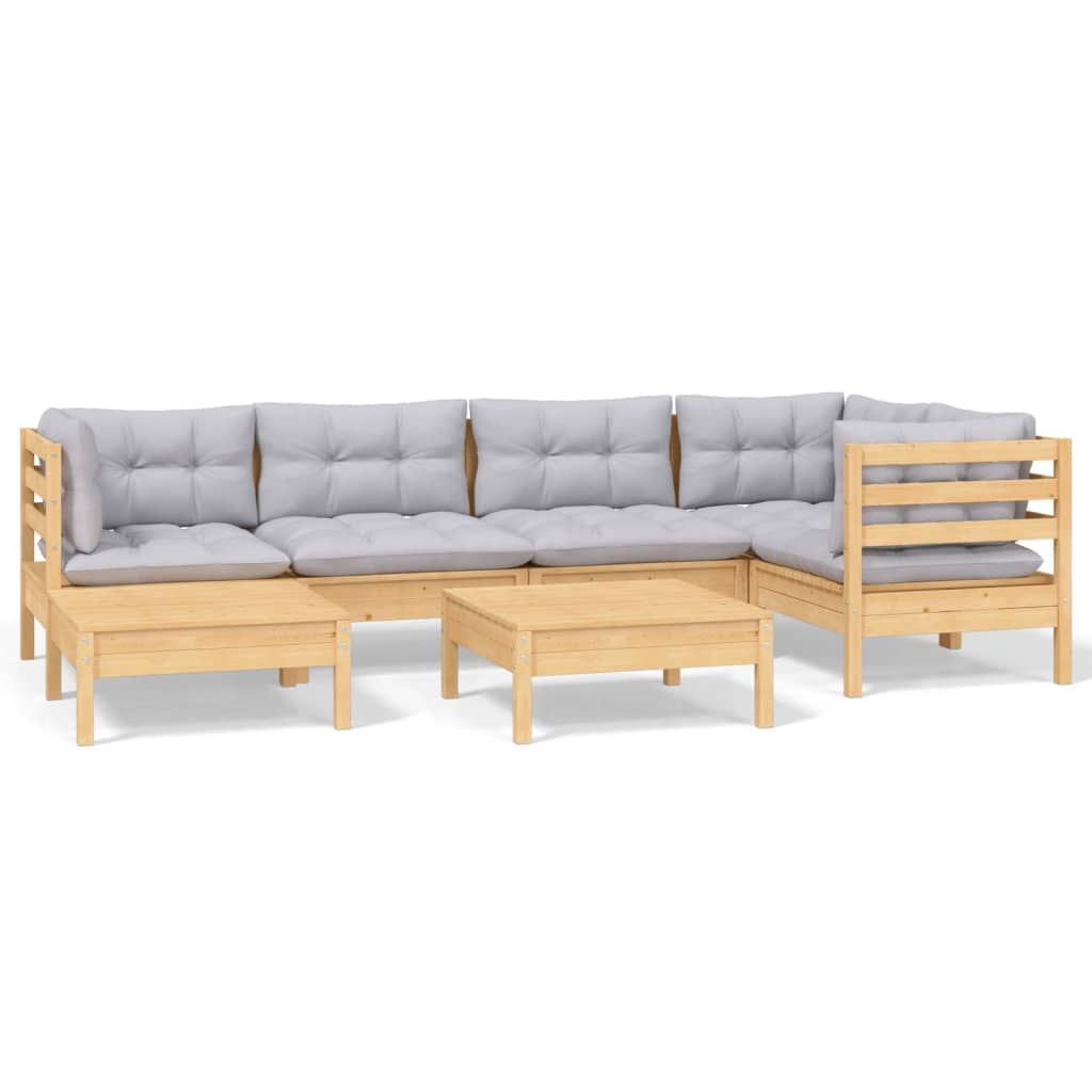 7-delige Loungeset met grijze kussens massief grenenhout is nu te koop bij PeponiXL, paradijselijk wonen!